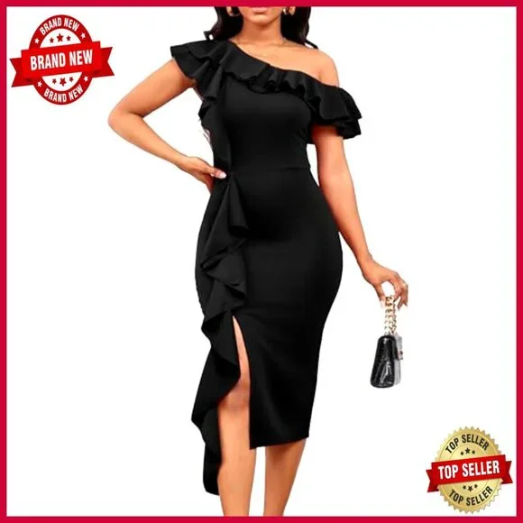 Elegant Vintage Pencil Dress Long Sleeve Peplum Work Formal Evening Wear - Picture 2 of 6